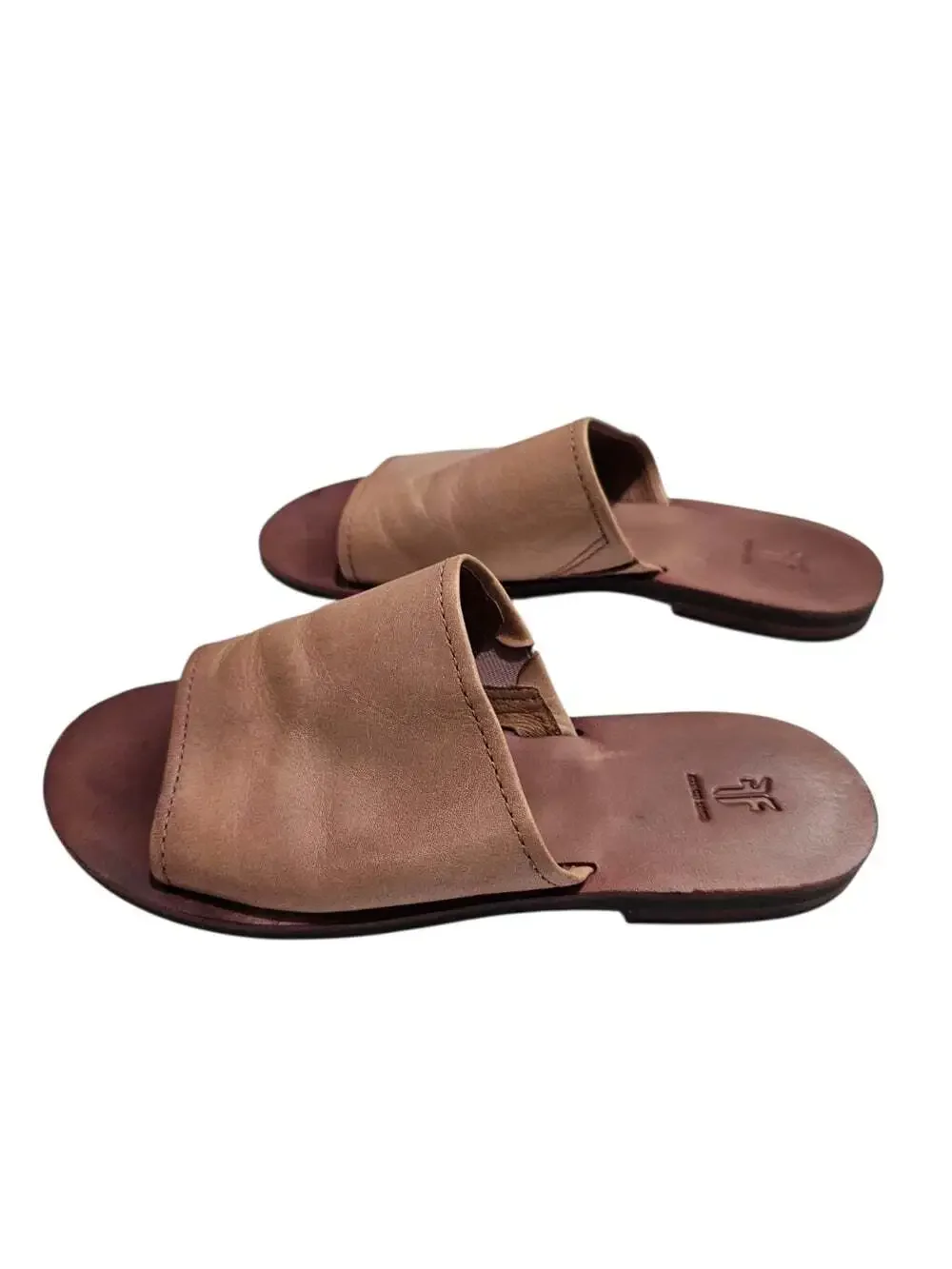 Frye Womens US 5.5 Tan Leather Slide Sandals Flat Casual Minimalist Shoe